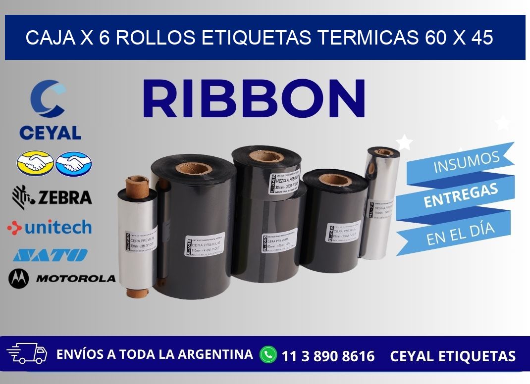Caja X 6 Rollos Etiquetas termicas 60 x 45