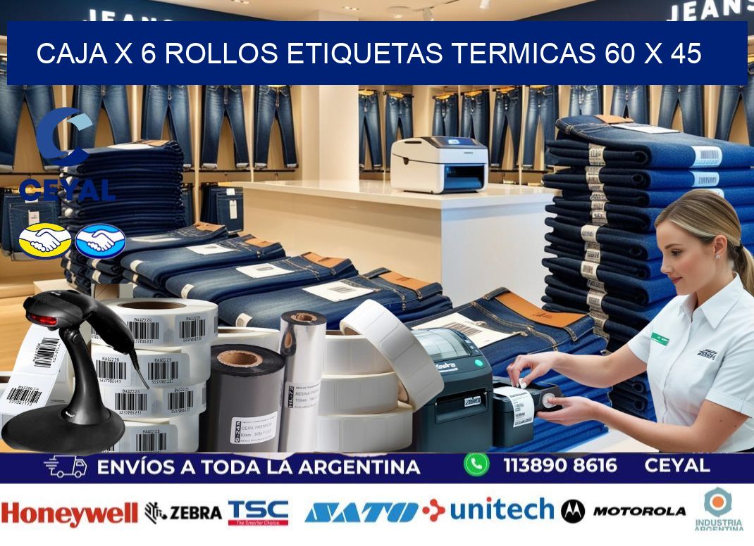 Caja X 6 Rollos Etiquetas termicas 60 x 45