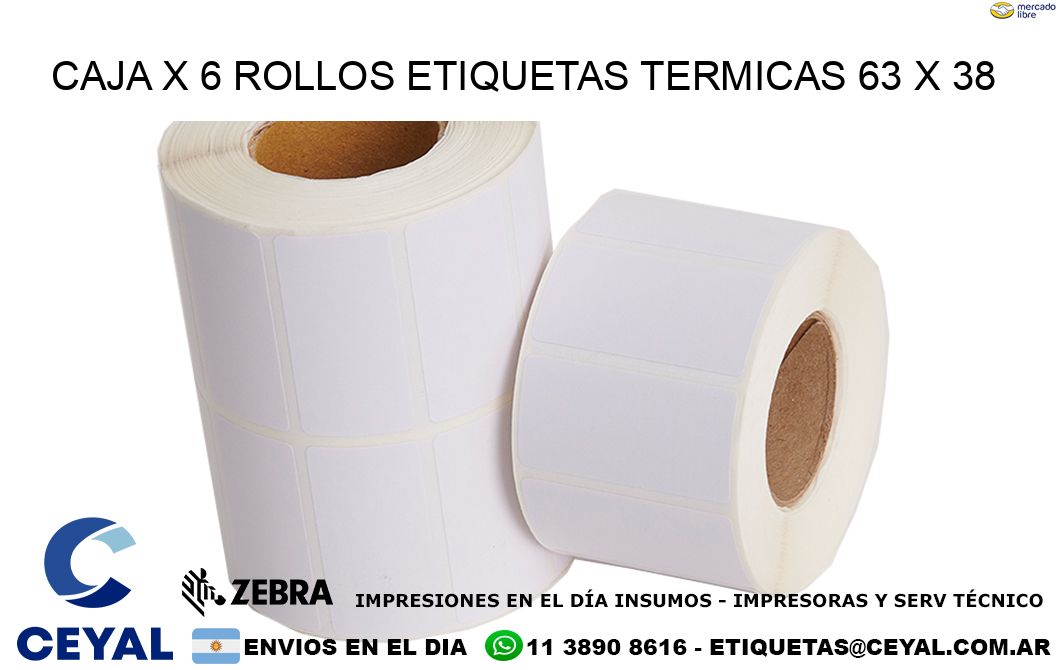 Caja X 6 Rollos Etiquetas termicas 63 x 38