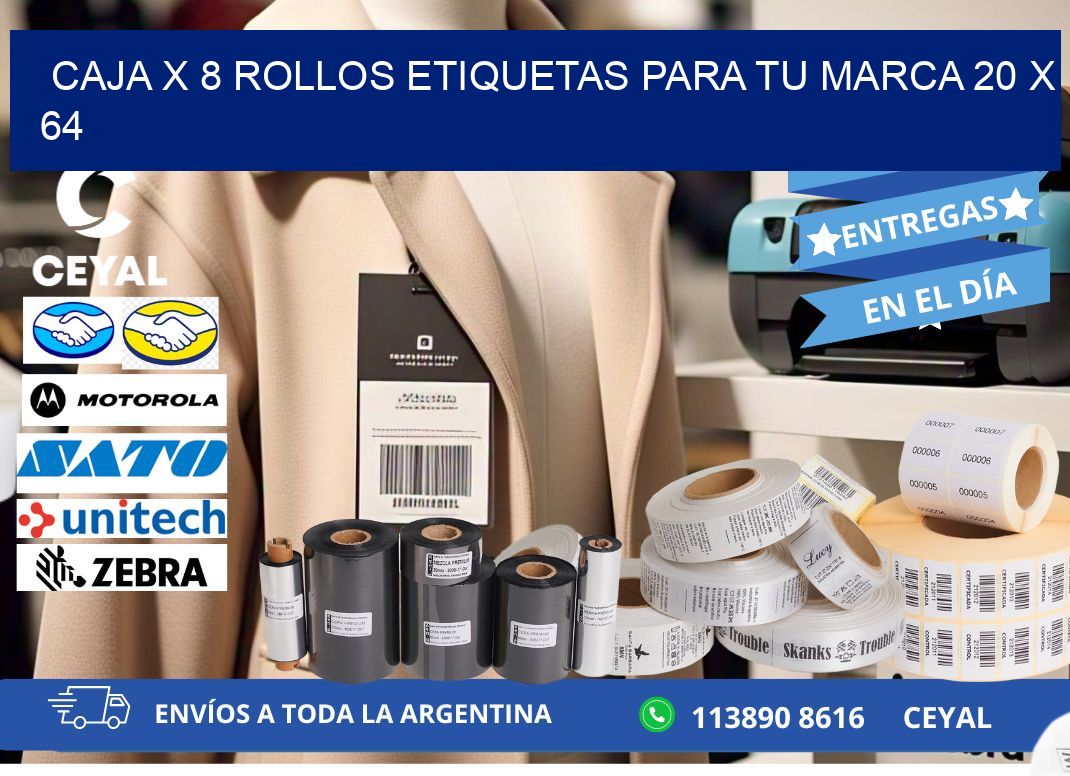 Caja X 8 Rollos Etiquetas para tu marca 20 x 64