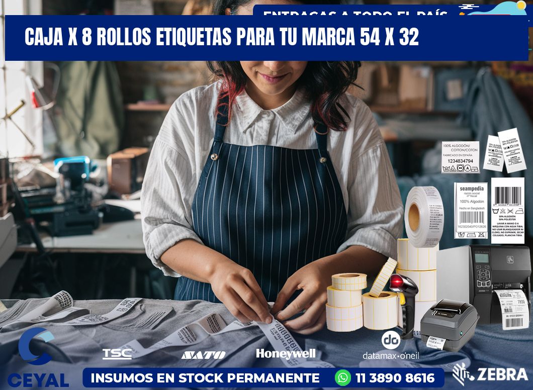 Caja X 8 Rollos Etiquetas para tu marca 54 x 32