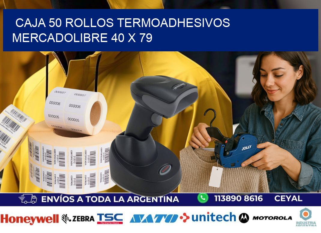 CAJA 50 ROLLOS TERMOADHESIVOS MERCADOLIBRE 40 x 79