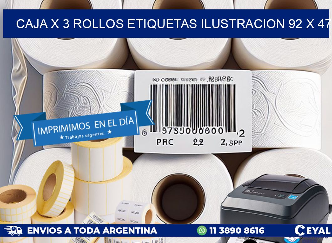Caja X 3 Rollos Etiquetas Ilustracion 92 x 47