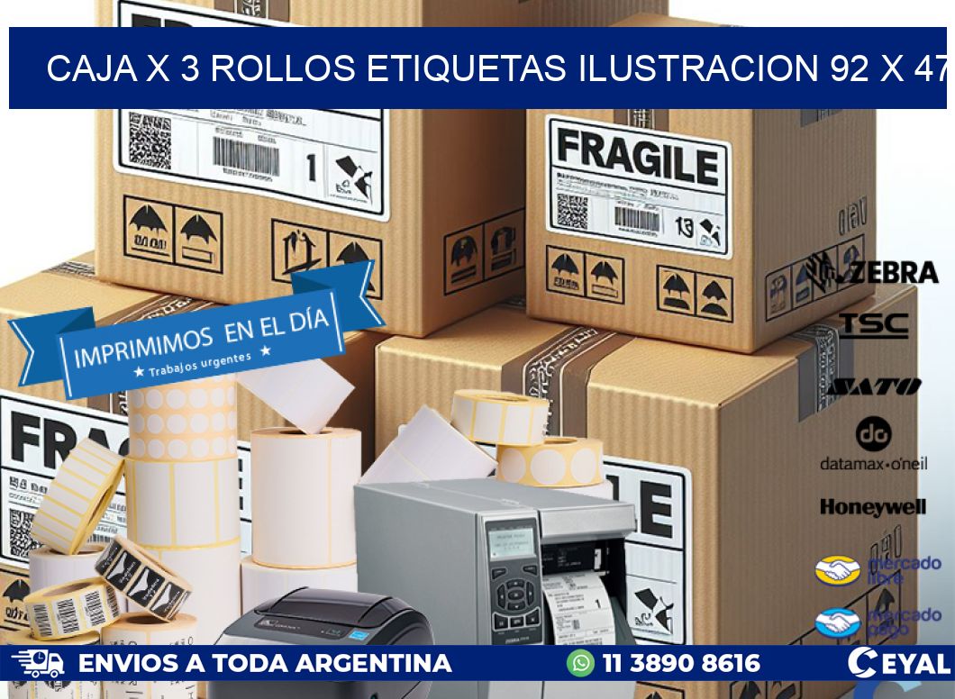 Caja X 3 Rollos Etiquetas Ilustracion 92 x 47