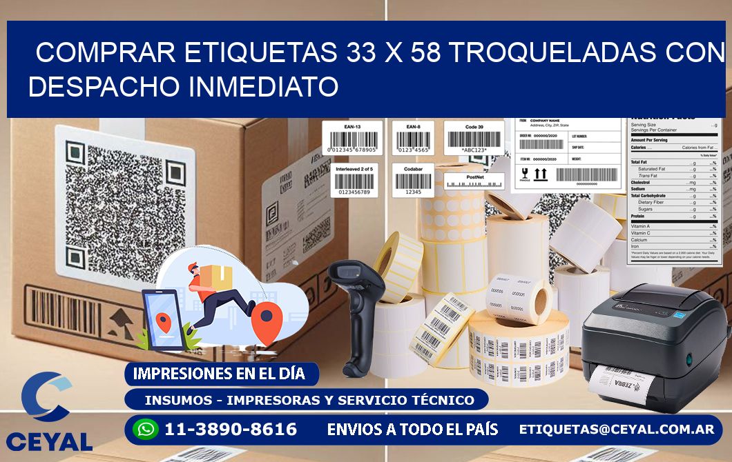 Comprar etiquetas 33 x 58 troqueladas con despacho inmediato