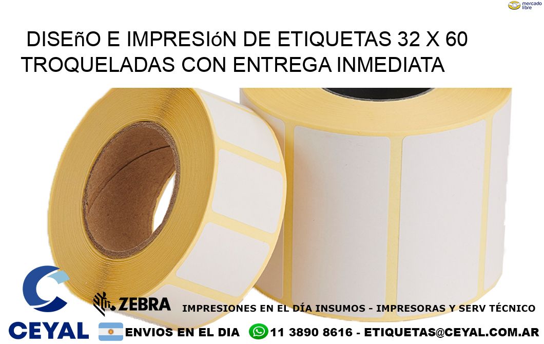 Diseño e impresión de etiquetas 32 x 60 troqueladas con entrega inmediata