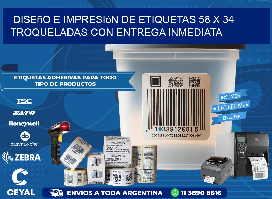 Diseño e impresión de etiquetas 58 x 34 troqueladas con entrega inmediata