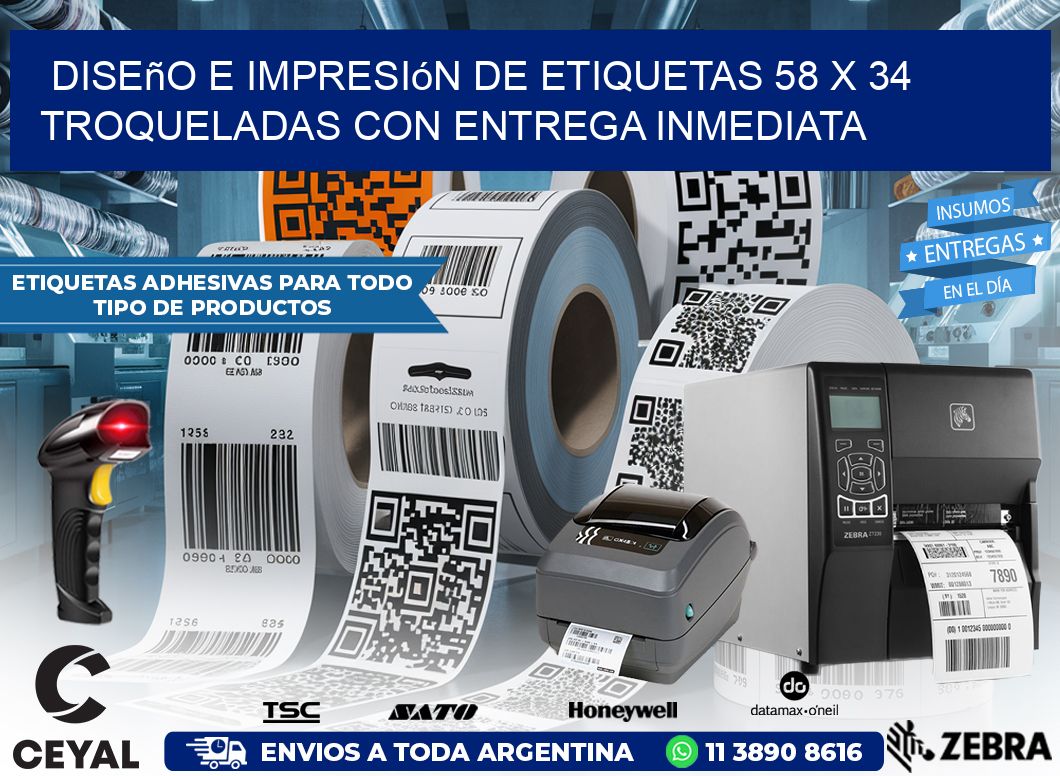 Diseño e impresión de etiquetas 58 x 34 troqueladas con entrega inmediata