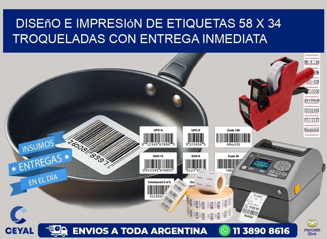 Diseño e impresión de etiquetas 58 x 34 troqueladas con entrega inmediata
