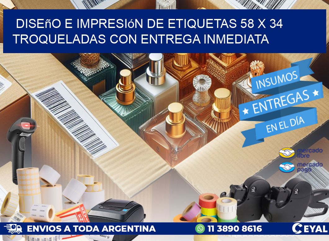 Diseño e impresión de etiquetas 58 x 34 troqueladas con entrega inmediata