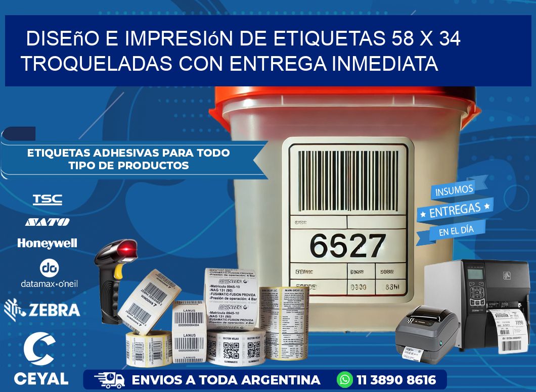 Diseño e impresión de etiquetas 58 x 34 troqueladas con entrega inmediata