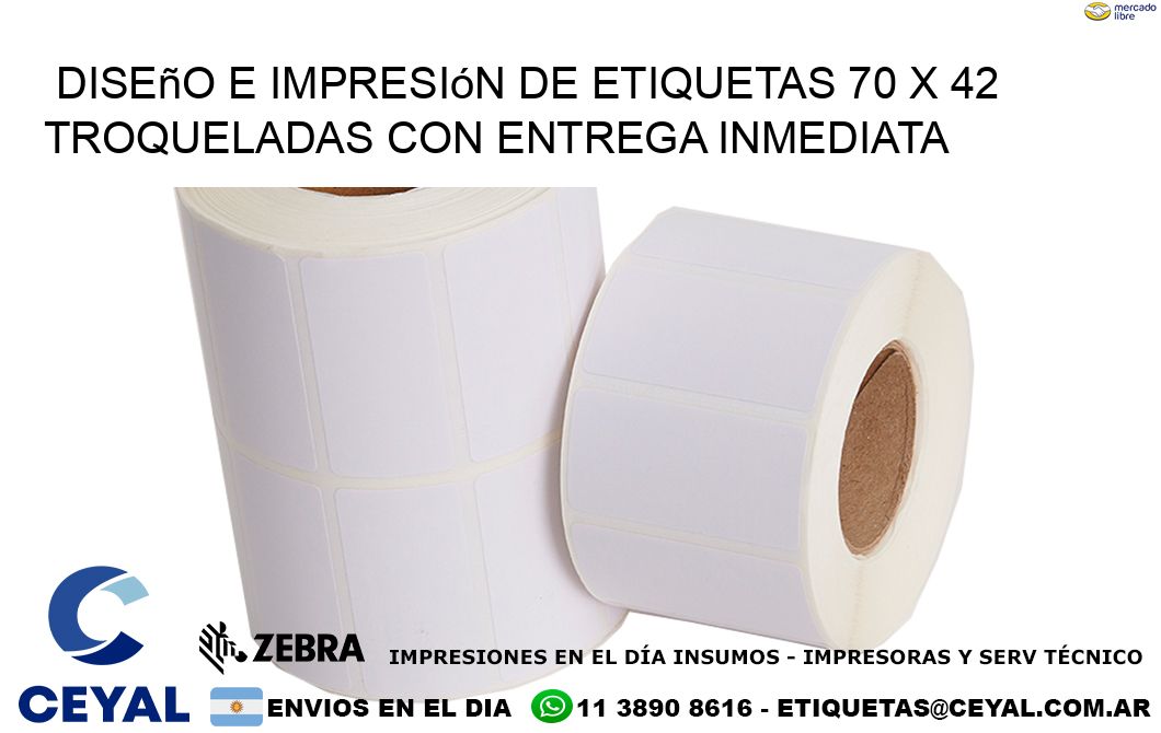Diseño e impresión de etiquetas 70 x 42 troqueladas con entrega inmediata