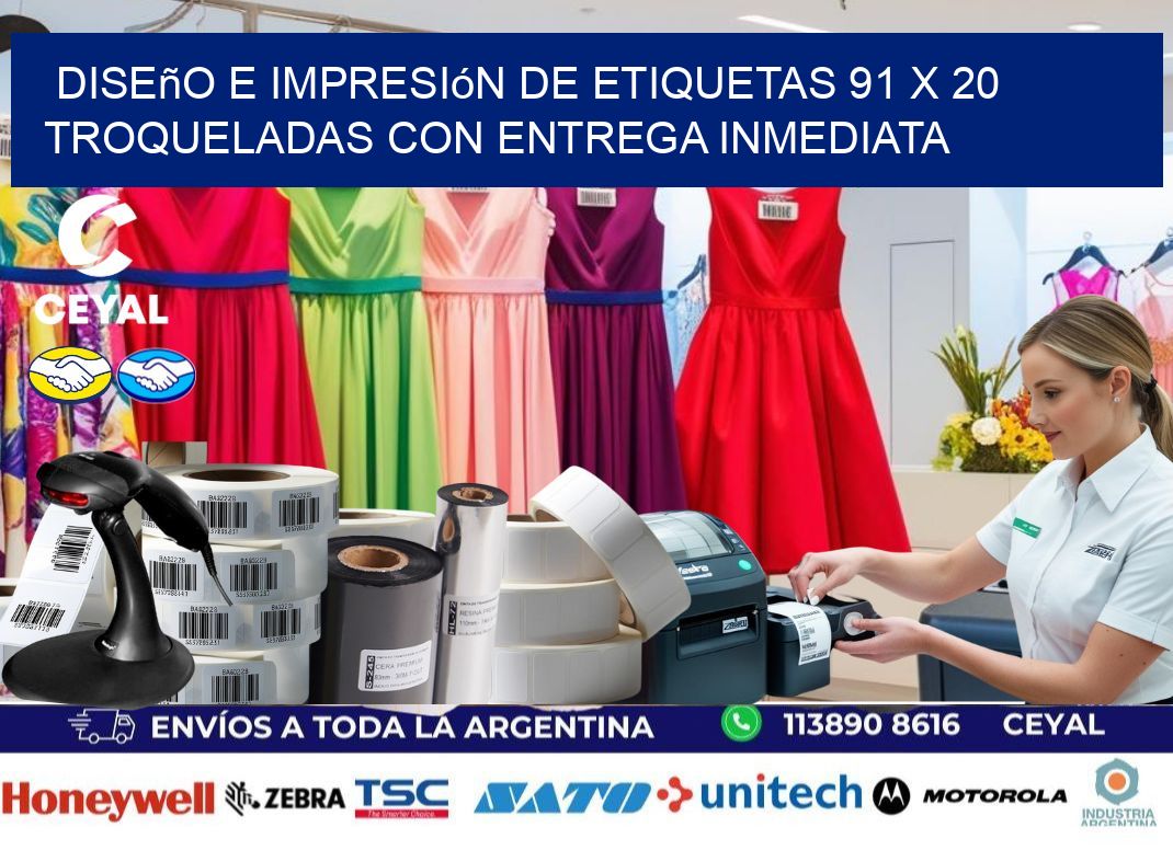 Diseño e impresión de etiquetas 91 x 20 troqueladas con entrega inmediata