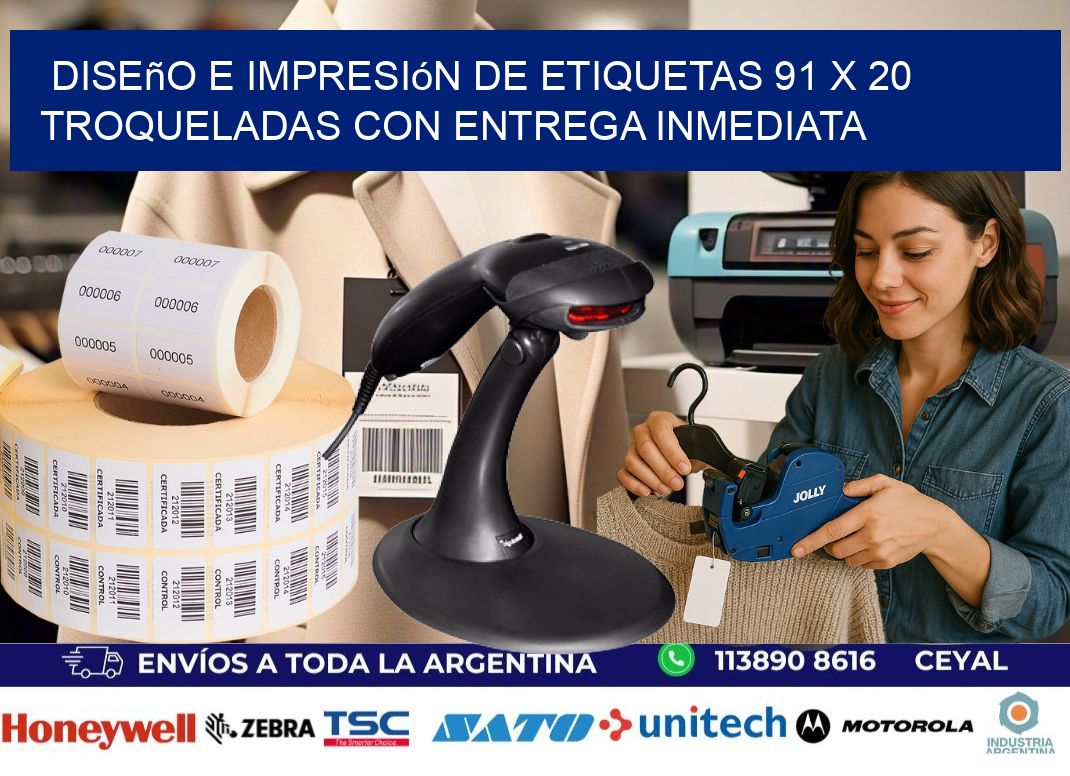 Diseño e impresión de etiquetas 91 x 20 troqueladas con entrega inmediata