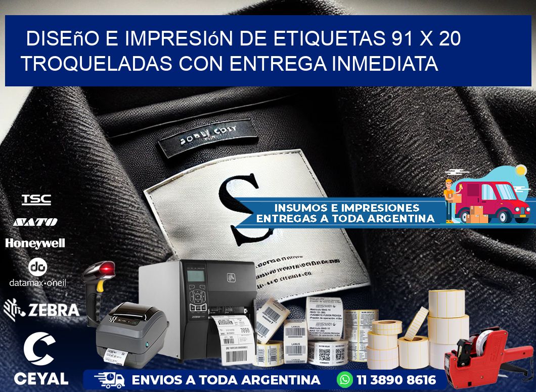 Diseño e impresión de etiquetas 91 x 20 troqueladas con entrega inmediata