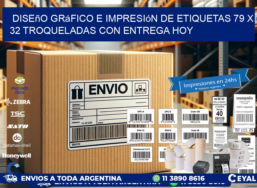 Diseño gráfico e impresión de etiquetas 79 x 32 troqueladas con entrega hoy