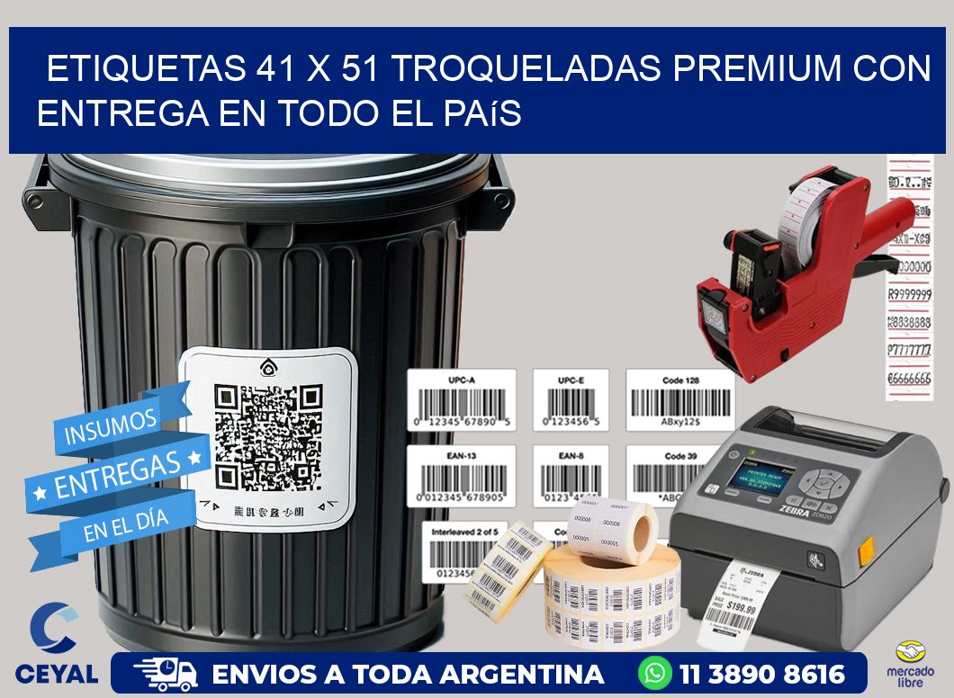 Etiquetas 41 x 51 troqueladas premium con entrega en todo el país
