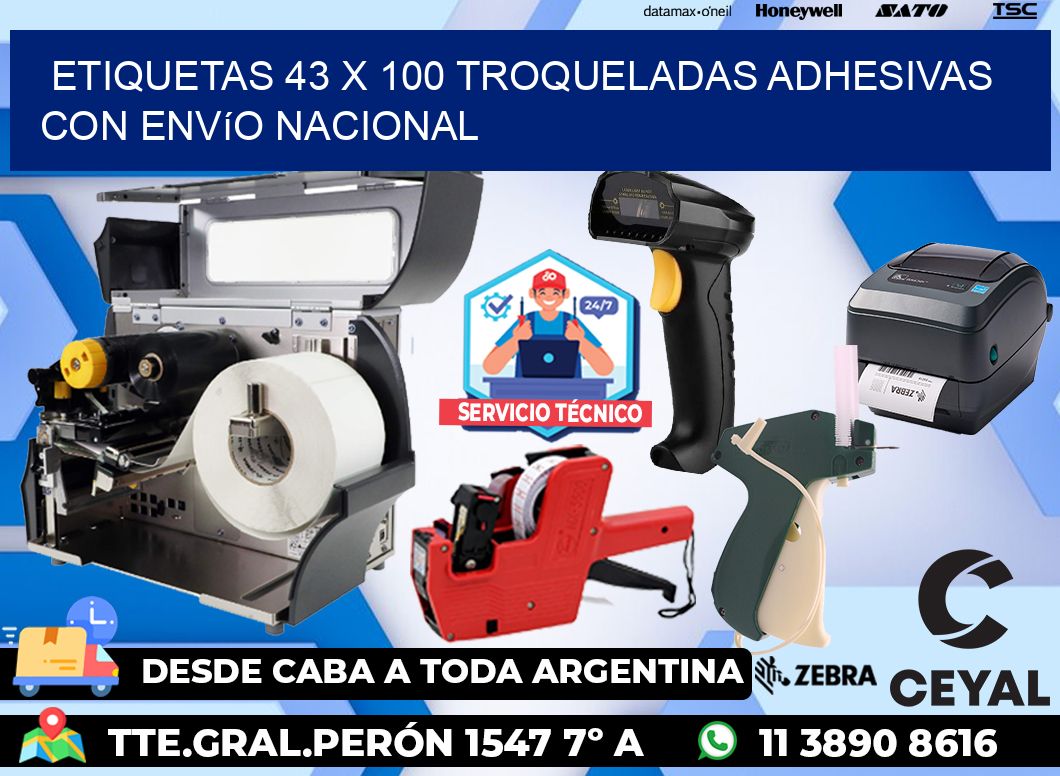 Etiquetas 43 x 100 troqueladas adhesivas con envío nacional