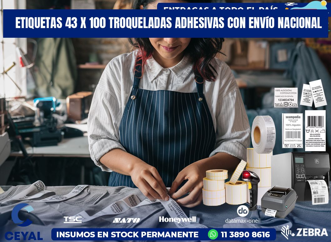 Etiquetas 43 x 100 troqueladas adhesivas con envío nacional