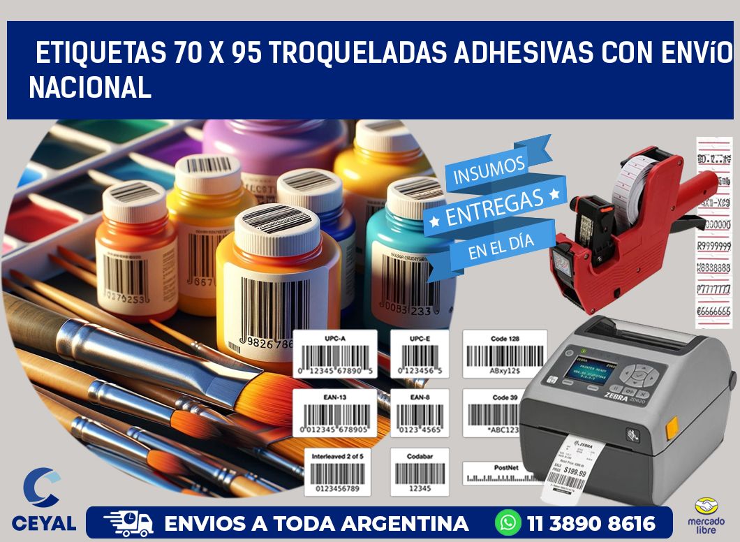 Etiquetas 70 x 95 troqueladas adhesivas con envío nacional