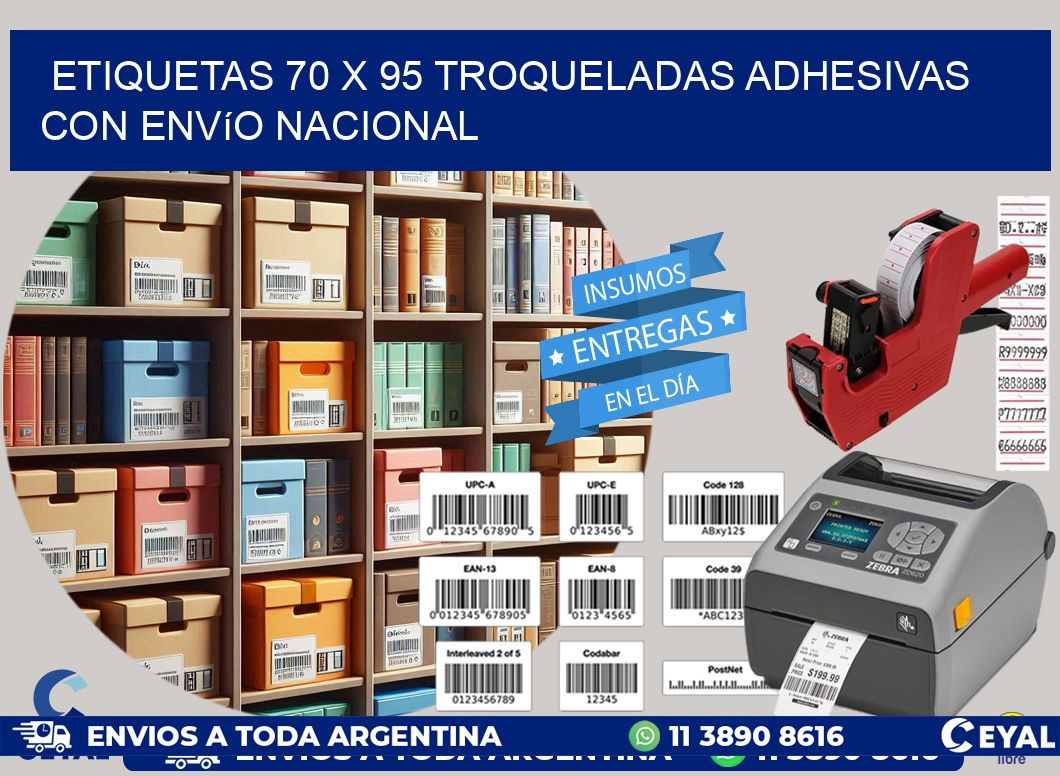 Etiquetas 70 x 95 troqueladas adhesivas con envío nacional