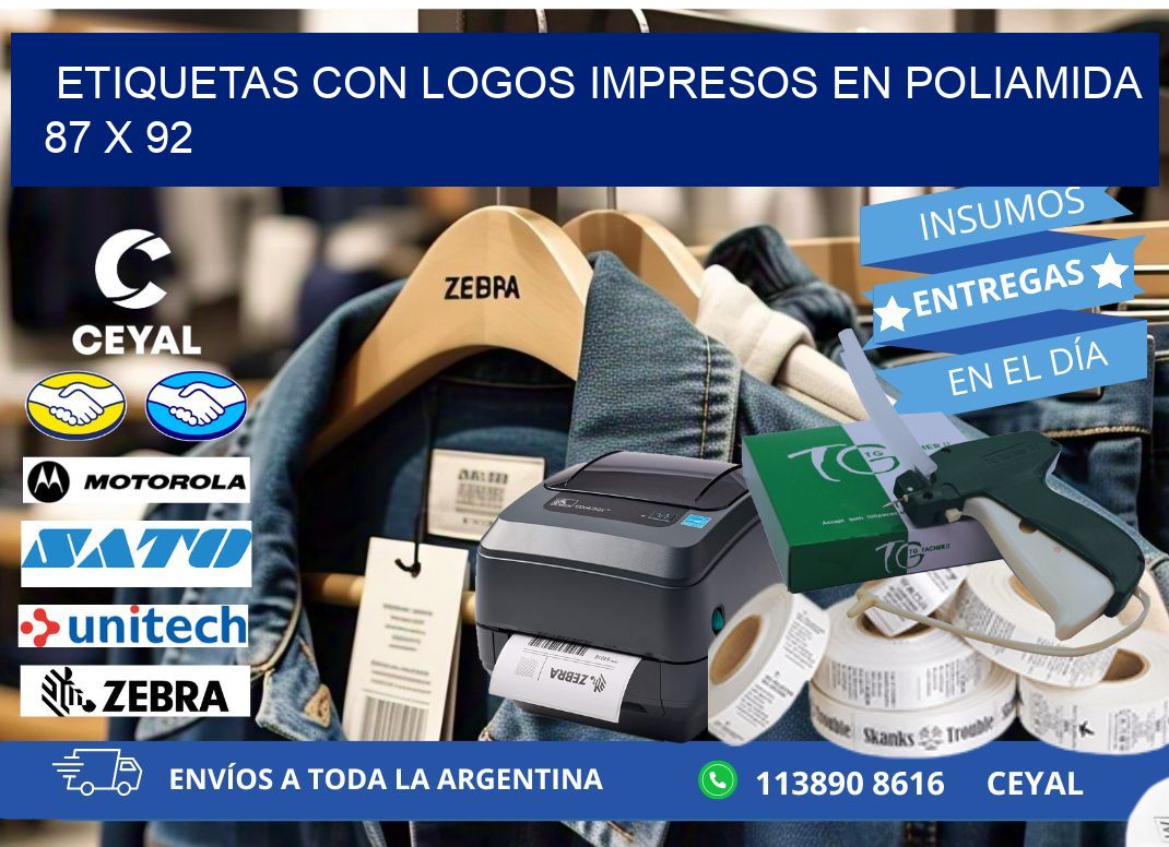 Etiquetas con logos impresos en poliamida  87 x 92