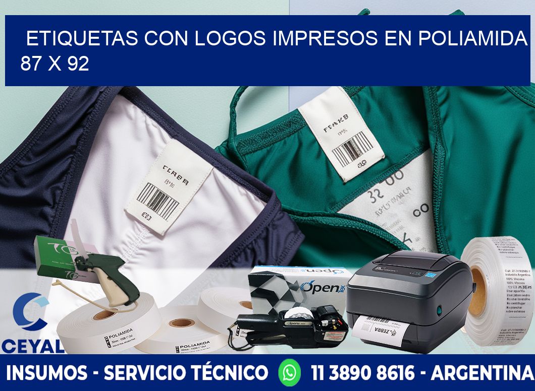 Etiquetas con logos impresos en poliamida  87 x 92