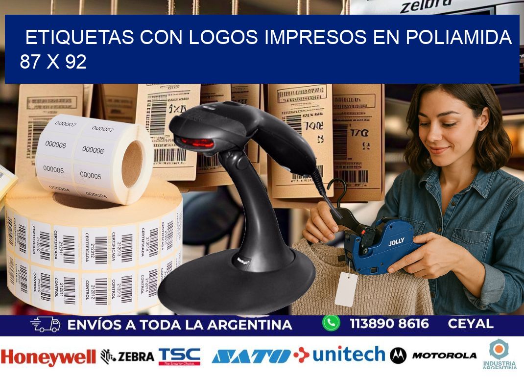 Etiquetas con logos impresos en poliamida  87 x 92