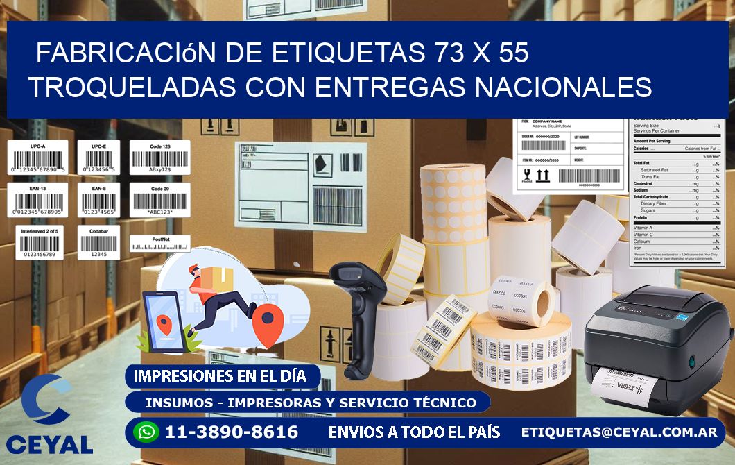 Fabricación de etiquetas 73 x 55 troqueladas con entregas nacionales
