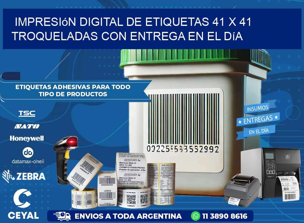Impresión digital de etiquetas 41 x 41 troqueladas con entrega en el día