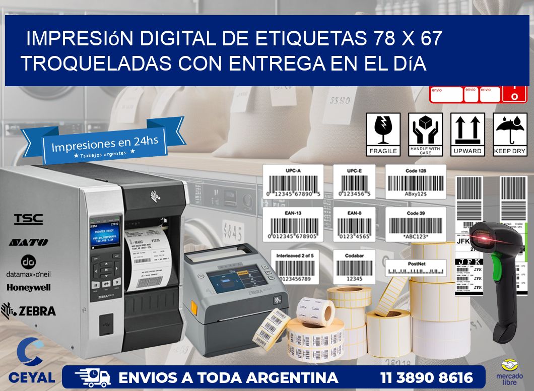 Impresión digital de etiquetas 78 x 67 troqueladas con entrega en el día