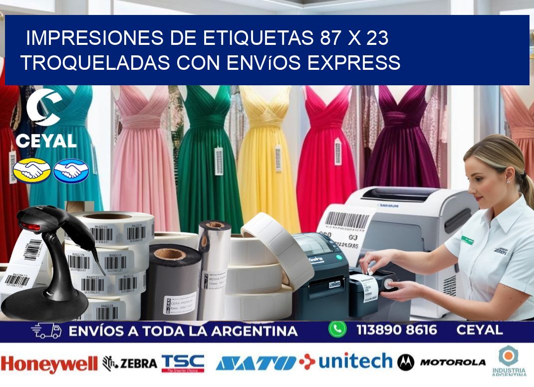 Impresiones de etiquetas 87 x 23 troqueladas con envíos express