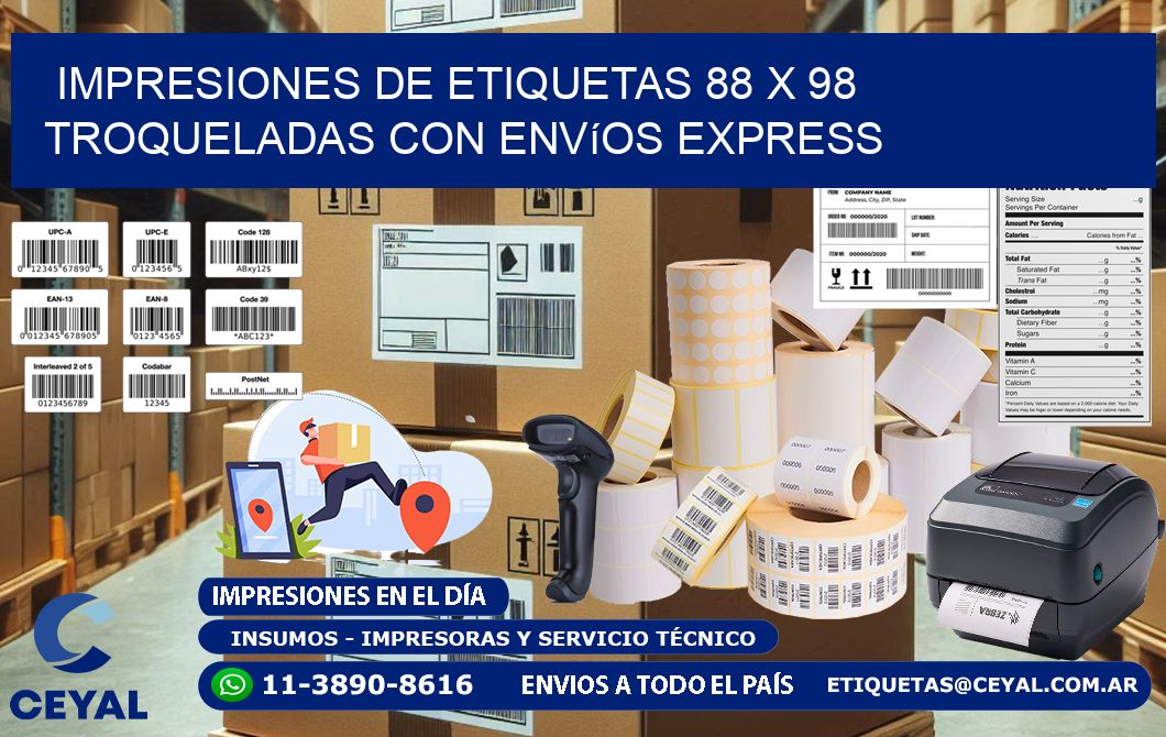 Impresiones de etiquetas 88 x 98 troqueladas con envíos express