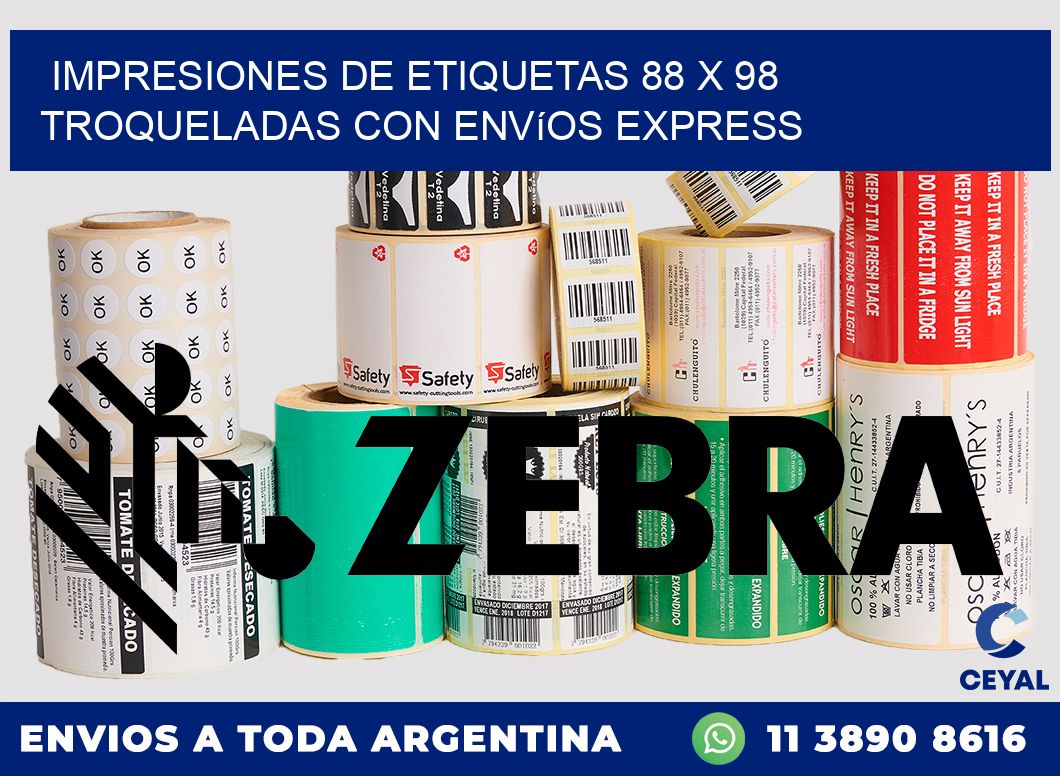 Impresiones de etiquetas 88 x 98 troqueladas con envíos express