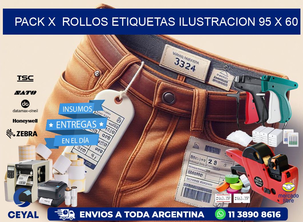 Pack X  Rollos Etiquetas Ilustracion 95 x 60