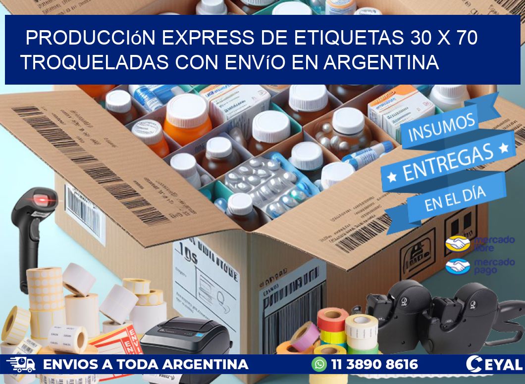Producción express de etiquetas 30 x 70 troqueladas con envío en Argentina