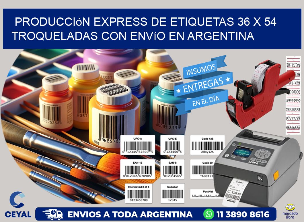 Producción express de etiquetas 36 x 54 troqueladas con envío en Argentina