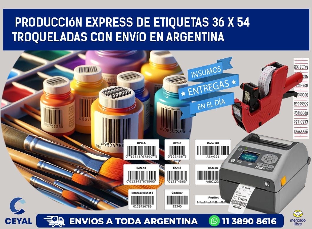 Producción express de etiquetas 36 x 54 troqueladas con envío en Argentina