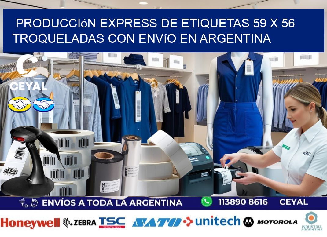 Producción express de etiquetas 59 x 56 troqueladas con envío en Argentina