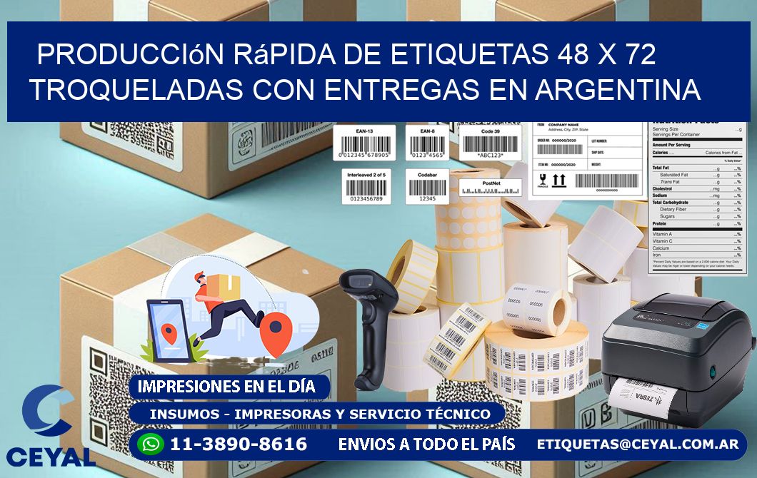 Producción rápida de etiquetas 48 x 72 troqueladas con entregas en Argentina