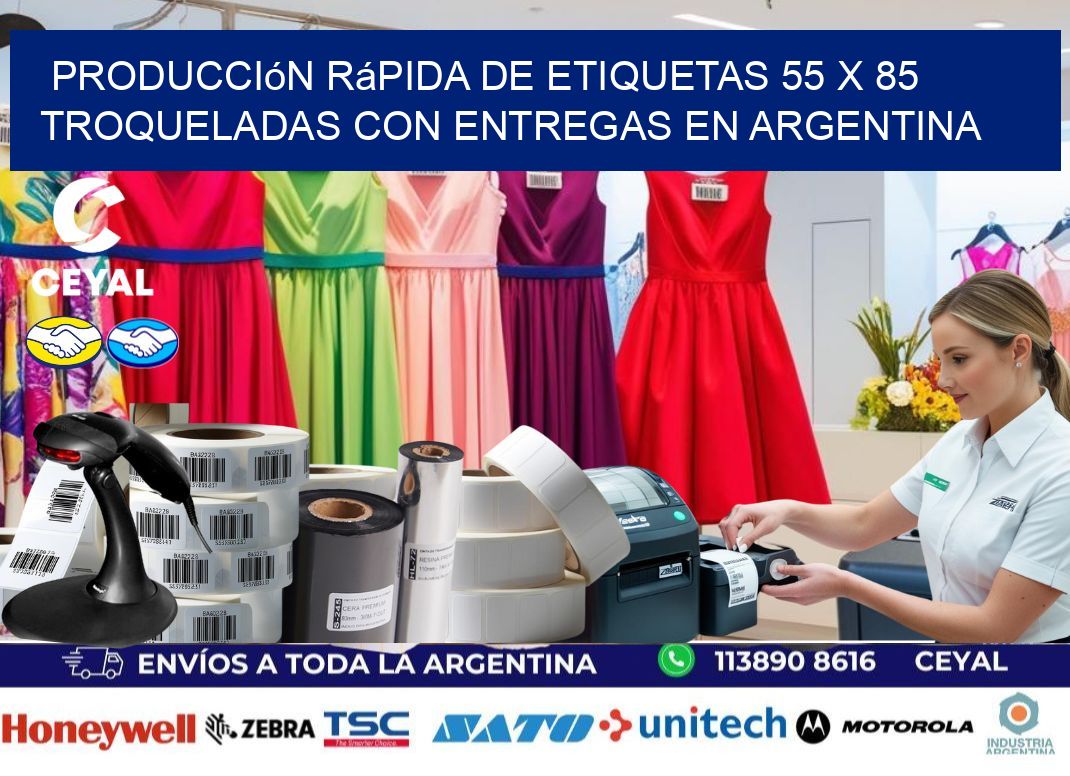 Producción rápida de etiquetas 55 x 85 troqueladas con entregas en Argentina
