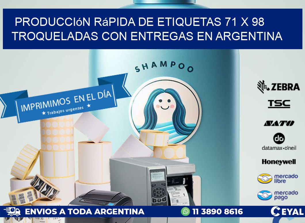 Producción rápida de etiquetas 71 x 98 troqueladas con entregas en Argentina