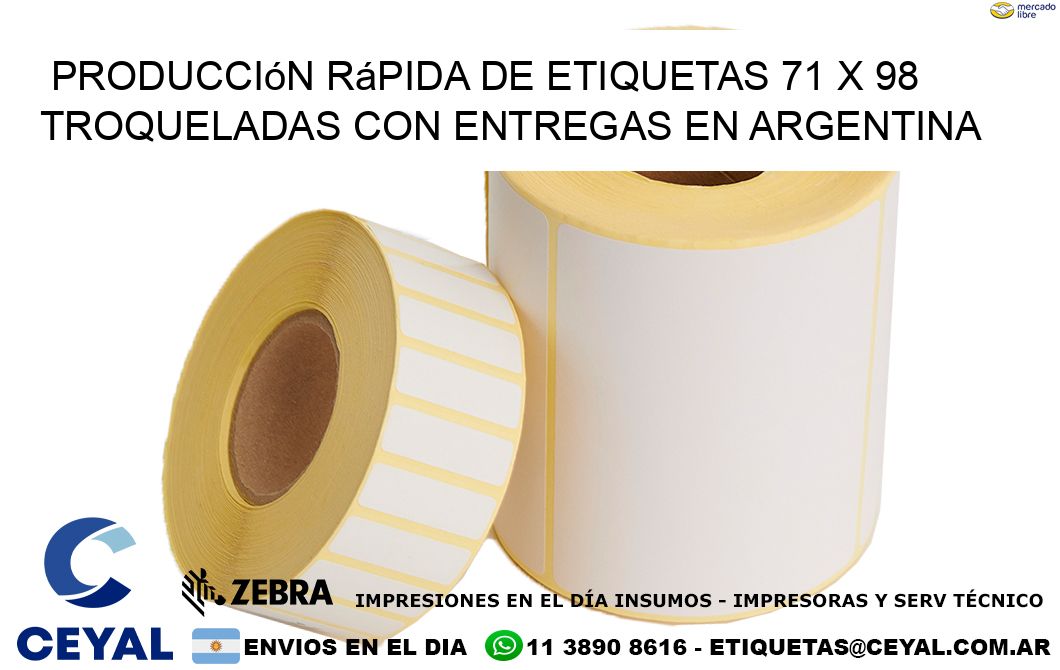 Producción rápida de etiquetas 71 x 98 troqueladas con entregas en Argentina
