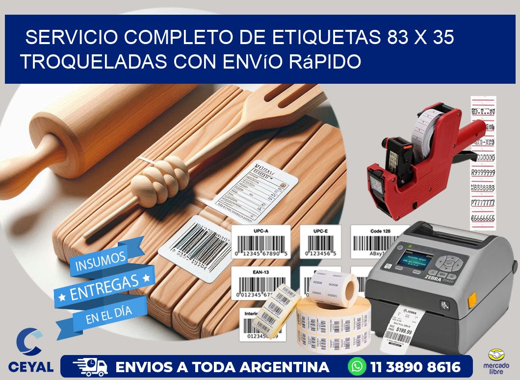 Servicio completo de etiquetas 83 x 35 troqueladas con envío rápido