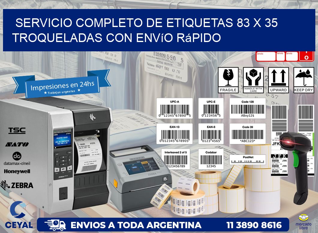 Servicio completo de etiquetas 83 x 35 troqueladas con envío rápido