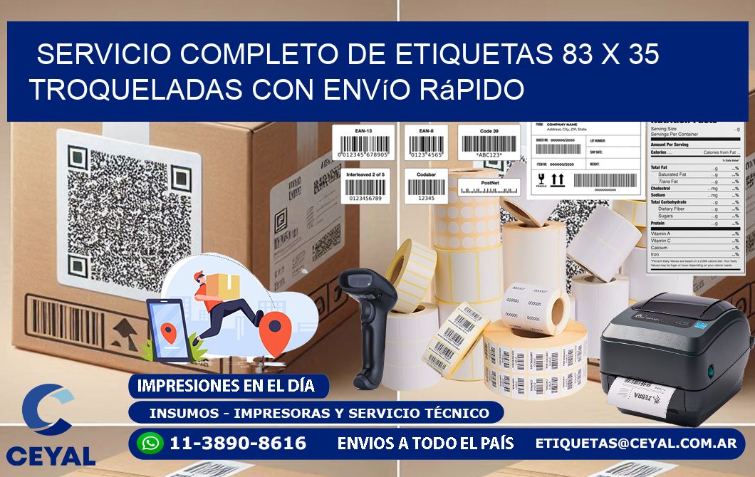 Servicio completo de etiquetas 83 x 35 troqueladas con envío rápido