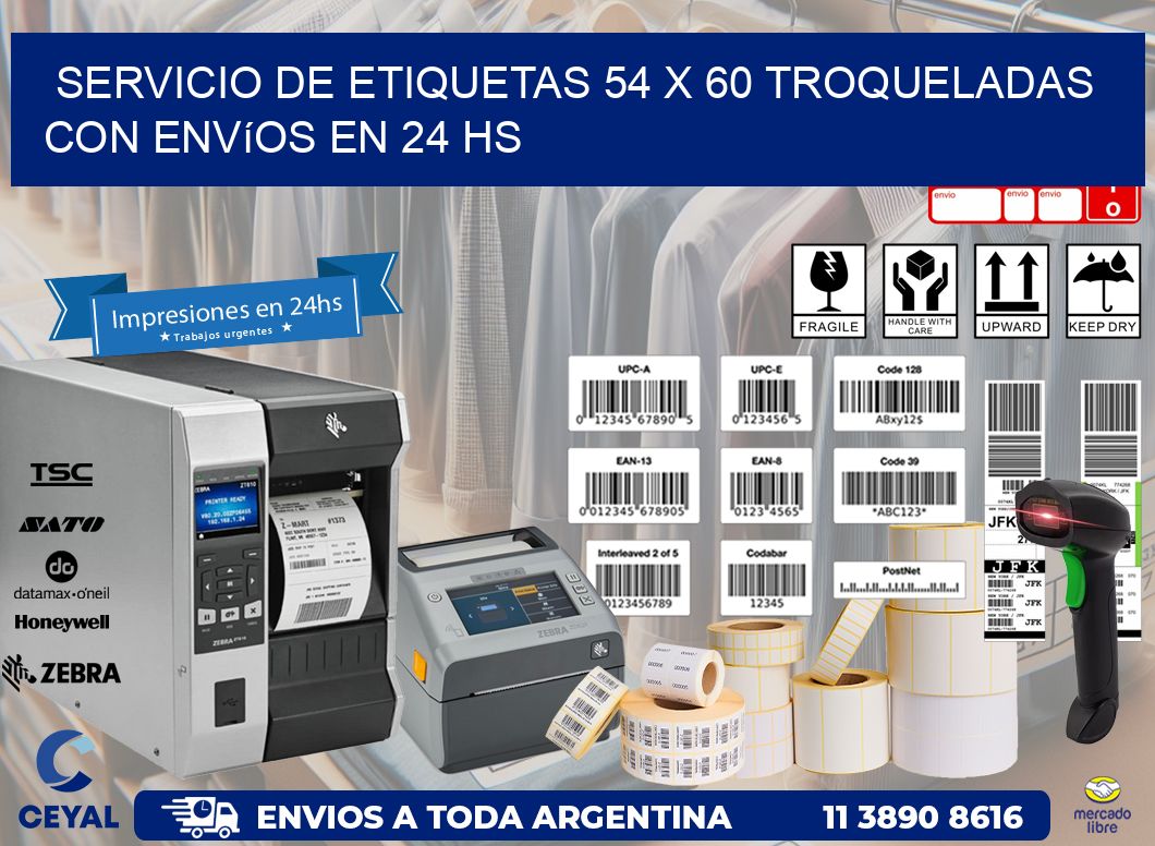 Servicio de etiquetas 54 x 60 troqueladas con envíos en 24 hs