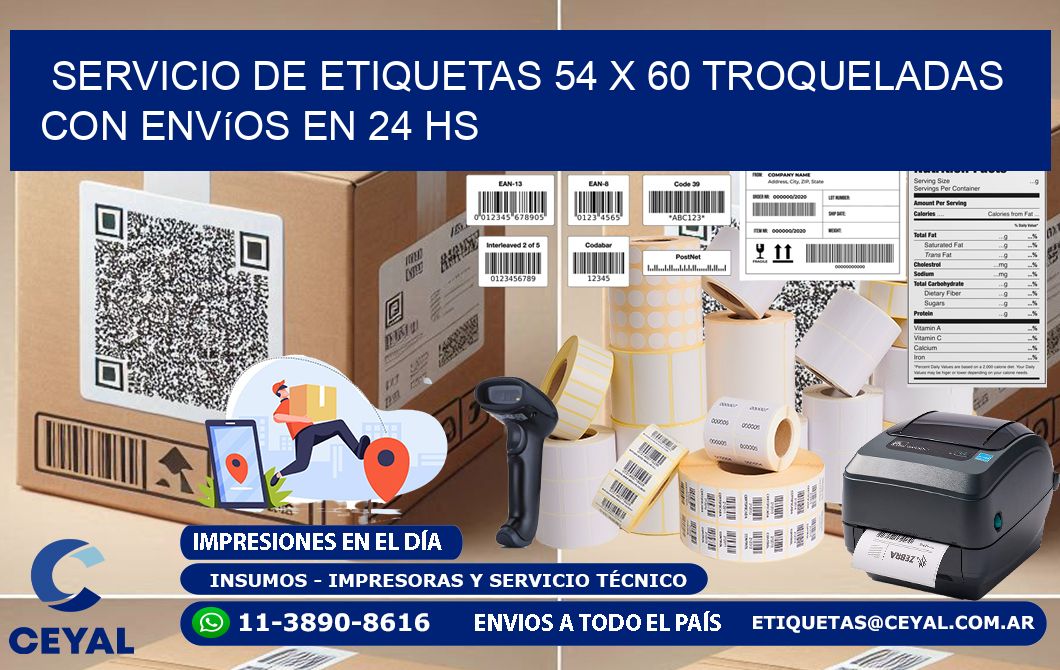 Servicio de etiquetas 54 x 60 troqueladas con envíos en 24 hs