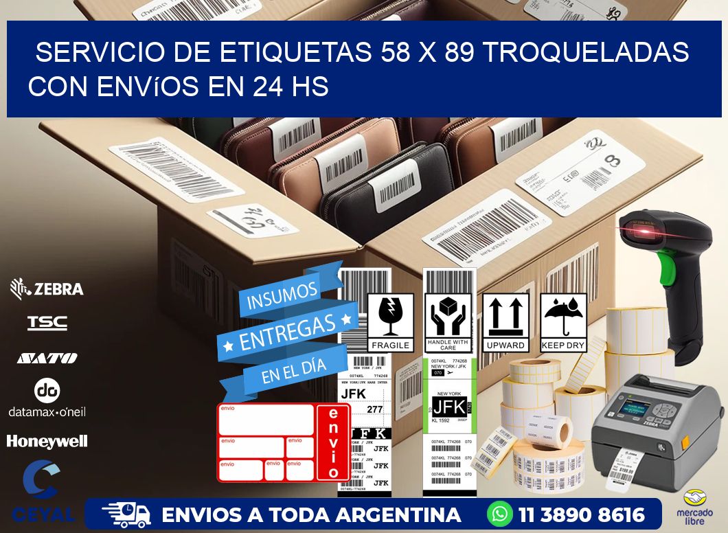 Servicio de etiquetas 58 x 89 troqueladas con envíos en 24 hs