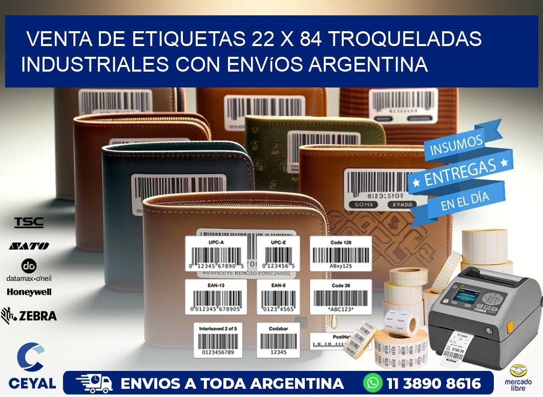 Venta de etiquetas 22 x 84 troqueladas industriales con envíos Argentina